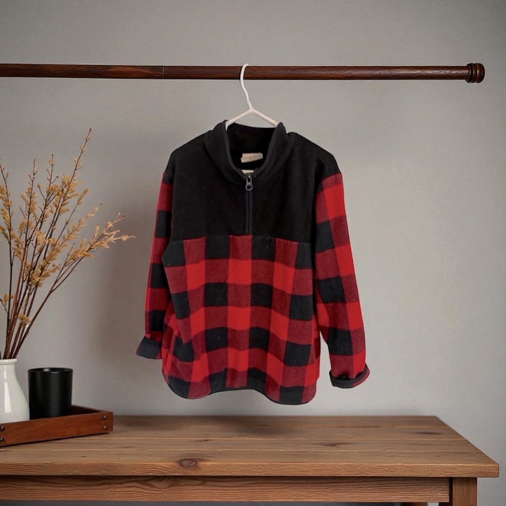 Crazy 8•Red Buffalo Plaid Fleece Zip-Up Jacket•S